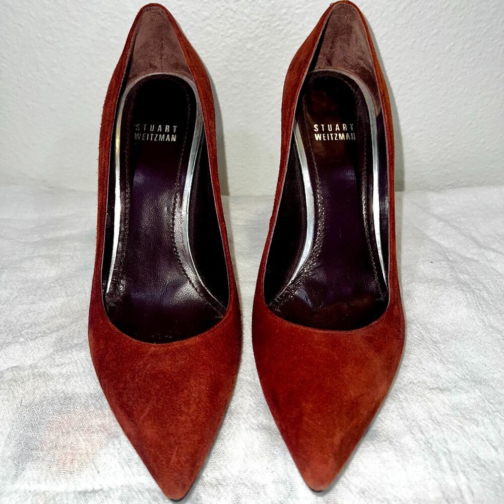Stuart Weitzman Red / Orange Suede Pointed Toe Pumps SIZE 8.5, Suede Work Heels